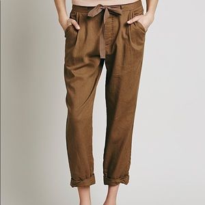 Free People Brown Cropped Linen Pants